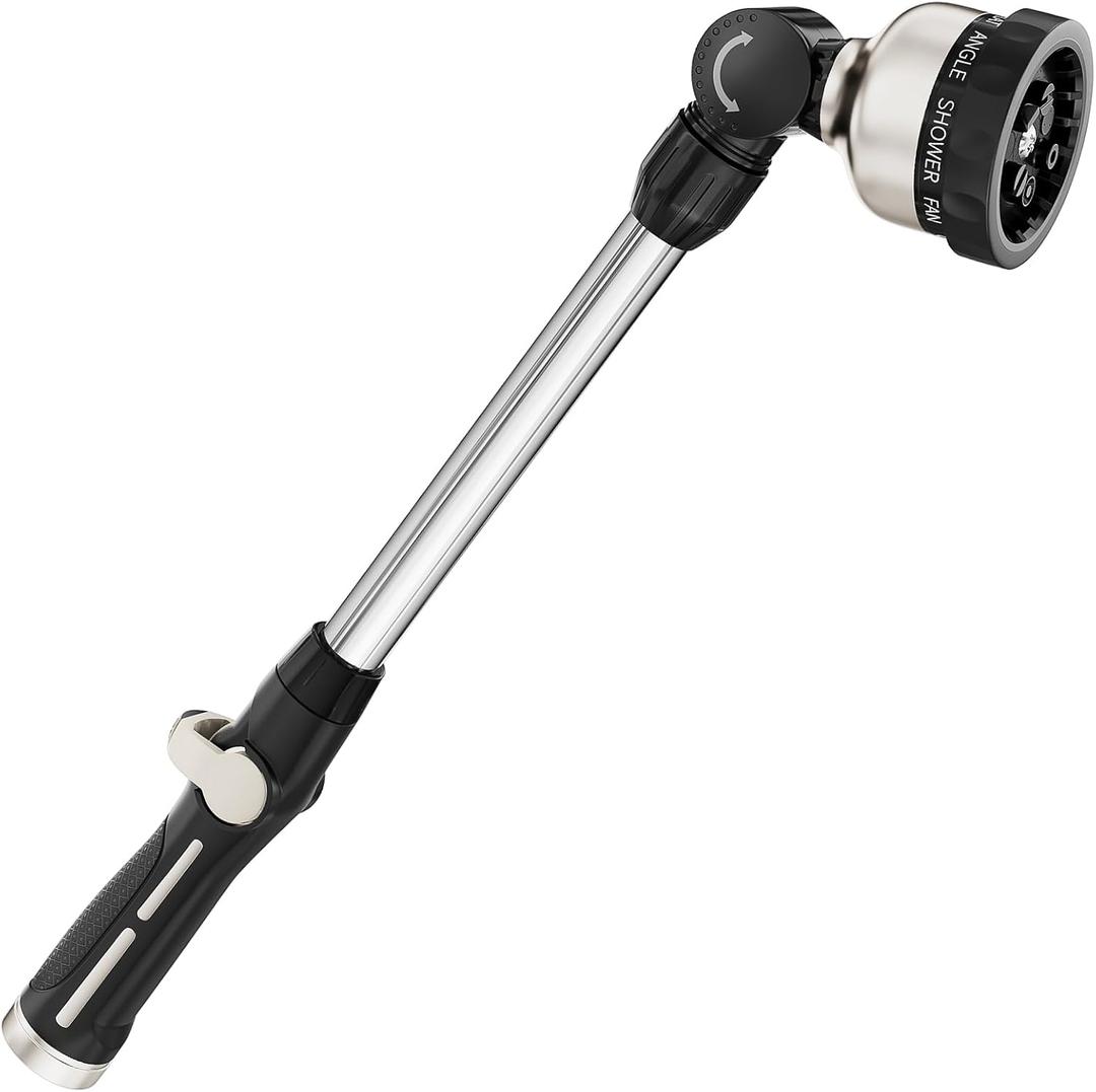 FANHAO Metal Garden Hose Wand, 16-Inch Heavy Duty Watering Wand with 9 Spray Patterns, 180 Rotating Long Garden Hose Nozzle Thumb Flow Control, Ideal to Water Hanging Baskets and Shrubs -Black