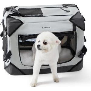 Lesure Collapsible Dog Crate - Portable Travel Kennel for Extra Small Dog, 4-Door Pet Crate with Mesh Windows, Indoor & Outdoor, Light Gray
