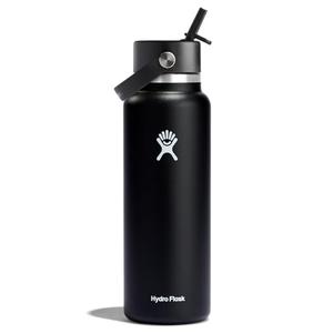 Hydro Flask Water Bottle - Insulated Stainless Steel - Wide Straw Lid, Non Spill, Leakproof in 40 Oz Black
