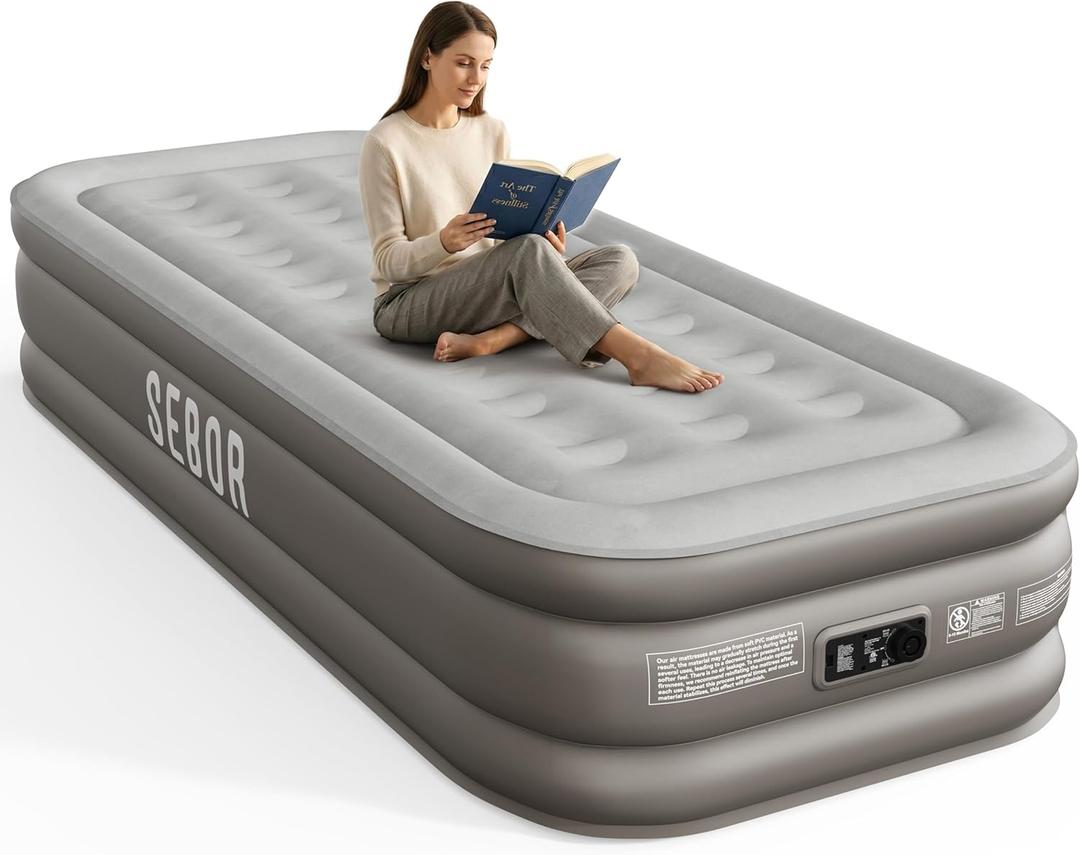 Sebor Air Mattress Twin with Built-in Pump 18", Comfortable Self-Inflating Blow up Mattress with High-Speed Pump, Durable Twin Size Air Mattress with Storage Bag for Guests, Moving, Camping, Travel