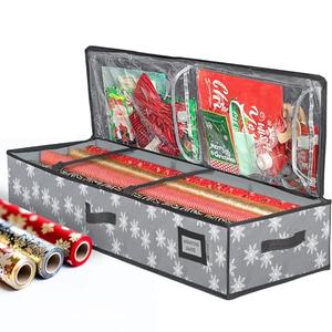 HOLDN’ STORAGE Premium Wrapping Paper Storage Container - Durable 600D Tear-Proof, Fits 27 Rolls Gift Wrap, Extra Pockets for Ribbons & Bows, Underbed Storage - Ideal for Holiday Christmas, Grey/White Snowflakes