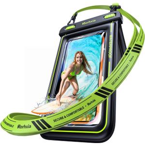 Rorhxia [Enhanced Waterproof Freedom] IP68 Waterproof Phone Pouch Double Space, Floating Waterproof Phone Case with Lanyard Dry Bag for iPhone 17 Pro Max 16 15 S26 S25 Travel Beach & Water Adventures (Green)