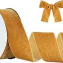 TONIFUL Khaki Gold Velvet Ribbon 2 Inch x 10yds, Vintage Velvet Ribbons, for Christmas Wreath Decoration Handmade Craft Ornaments Gift Wrapping & Bow Making, Valentine's Day Bouquet Packaging