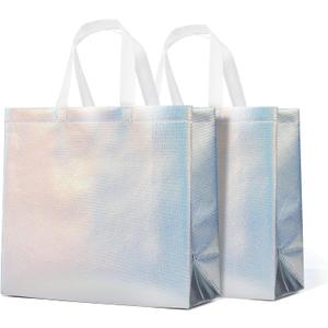 RACETOP 15 Pcs Iridescent Glossy Gift Bags Large Size, 13x5x11 Inch Holographic Reusable Gift Bags with Handles & Sturdy Base, Ideal for Birthday, Wedding, Bachelorette, Party Favors, Holiday Goodie