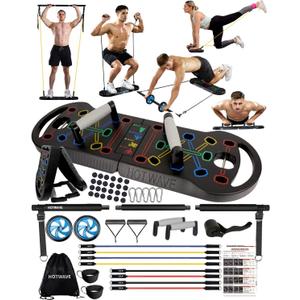 HOTWAVE Push Up Board Fitness, Portable Foldable 20 in 1 Push Up Bar at Home Gym, Pushup Handles for Floor. Professional Strength Training Equipment For Man and Women,Patent Pending (Black Ultimate kit)