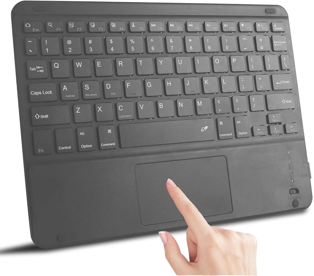 Wireless Bluetooth Keyboard, Ultra Slim Rechargeable Small Portable with Touchpad 10 Inch Wireless Keyboard, for Tablet Laptop Smartphone iOS Android Windows, Adult College Student Kids Gift(Black)