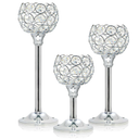 Kehail Set of 3 Silver Crystal Metal Tealight Candlestick, Bling Bowl Candelabras, Tall Votive Candle Holders Elegant Candle Centerpiece for Dining Table Wedding Decor