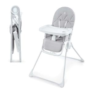 Kinderkraft BINCI Folding High Chair, Lightweight 11 lb, Compact for Small Spaces and Travel, Adjustable Tray with Cup Holder, Footrest, 5-Point Harness, Easy-Clean Modern Design, Light Gray