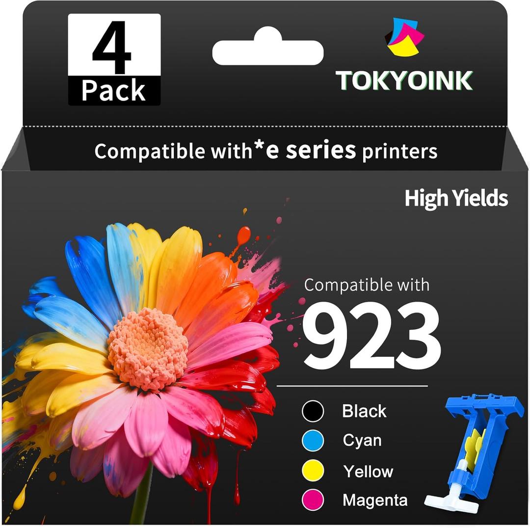 TOKYOINK 923 Ink Cartridges Combo Pack Replacement for HP 923e 923 923XL Ink Cartridges Work for OfficeJet 8120 8122e 8123 OfficeJet Pro 8130 8135e 8138e 8139e Printer Without Chip (4 Pack)
