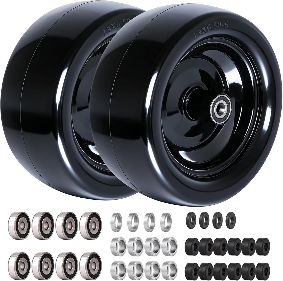 13x6.50-6 Tires for Zero Turn Mower,with Upgraded 3/4",5/8"and 1/2" Bearing More Durable,13x6.50-6 Flat Free Tire,13x6.5-6 Lawn Mower Tires, 5.51"-7.91"Center Hub, Load 500lbs
