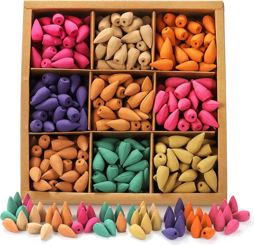 Kingrol 468 Pieces Backflow Incense Cones, Natural Fragrant Cones for Purification, Relaxation, Positivity, Yoga, Meditation - Sandalwood Rose Lavender Jasmine Ocean Cherry Mugwort Eaglewood Lily