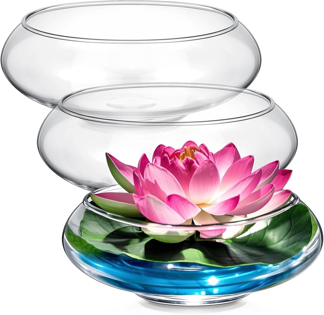 Baderke 3 Pcs Hydroponic Planter Lotus Flower Pot Planter Lotus Bowl Clear Glass Fish Bowl Vase for Planting Indoor Home Decor Water Lily Narcissus Planting Water Lily