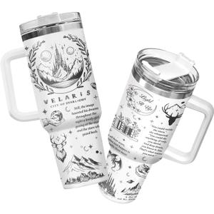 34HD Cat Coffee Tumbler with Handle & Straw, 40 oz Stainless Steel Vacuum Insulated Cat Book Travel Mug, Birthday Halloween Mothers Day Gifts for Pet Lovers Women Mom Librarian Her (Starlight 1)