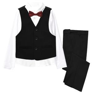 Boys Suit Kids Suits Tuxedo for Boys Toddler Vest Pants Set Ring Bearer Outfit Dress Clothes (14 Years, 4pc-black)