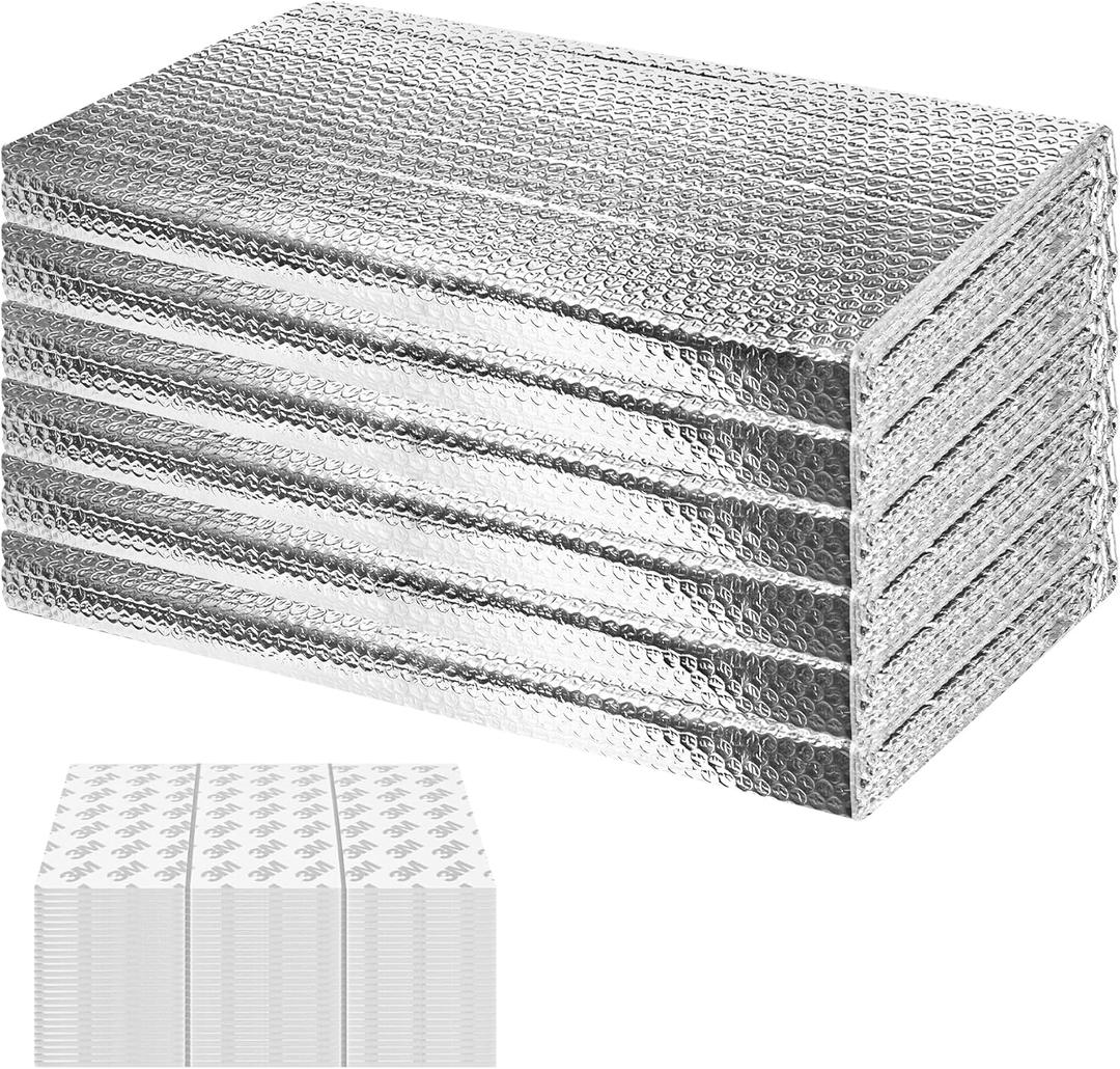 6P Garage Door Insulation Panels Kit 0.24"T Double Bubble Reflective Aluminum Foil 6MM Sheet Thermal Pre-Cut Insulation Shield 120 Tapes Winter Clod and Summer Heat for Attic Garage Wall (24" x 48")