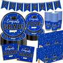 Graduation Decorations 2026 Disposable Blue Graduation Tableware Kit for 25 Guests Plates Napkins Cups Tablecloth Hanging Graduation Party Decorations 2026