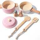 Premium Toddler Play Kitchen Toys, Wooden Kitchen Utensils, Accessories for Pretend Play Kitchen Set, Montessori Learning Toy, Pretend Cooking Playset, Gift for 3+ (Pink), child-size