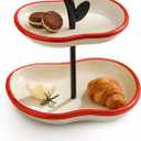 MOOSHU Ceramic Cupcake Dessert Stand - 2-Tier Fruit Platter for Kitchen Counter - Apple-Shaped Holiday Decorative Tiered Serving Trays for Parties Entertaining, and Food Display.