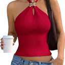 Verdusa Women's Sexy Ribbed Halter Tops Sleeveless Cropped Going Out Tops for Date Night XS
