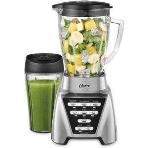 Oster Pro 1200 Smoothie Blender with Glass Jar & 24oz To-Go Cup, Countertop Kitchen Blender with 7 Speeds, 1200W Power, Brushed Nickel