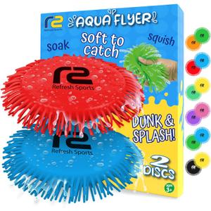 Beach Games Flying Disc Pool Toy: 2 Pack Water Discs for Kids - Soaks The Target On Impact - Best Outdoor Swimming Pool Toys for Kids - Fun Beach Games & Soft Toy Water Toys Ages 4-8 8-12 (Red & Blue)