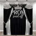 Tingjoo Prom Send Off 2026 Backdrop Black and Silver Graduation Decorations 71 x 78.7 Inch Silver Crown Class of 2026 Congrats Grad Photo Background Banner for Graduations Party Favors