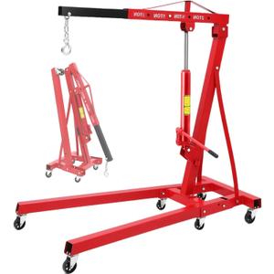 2-Ton Folding Hydraulic Engine Hoist, Portable Engine Shop Crane with 6 Casters & Telescopic Boom, 4400 Lbs Foldable Cherry Picker Hoist Lift for Home Garage Workshop, Warehouse, Red