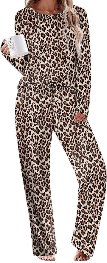 Ekouaer Womens Pajama Sets 2 Piece Sleepwear Soft Pajamas Long Sleeve Pjs Comfy Loungewear S