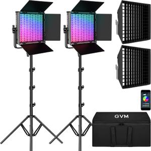 GVM 50W RGB Video Light with Softbox, 2 Packs 3200K-5600K Bi-Color Photography Video Lighting with APP Control, 8 Scene Modes, Adjustable Studio Light for YouTube, Streaming, Filming, Content Creation