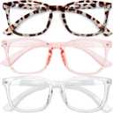 Gaoye Stylish Blue Light Glasses for Woman - Computer Glasses for Blue Light Blocking - Lightweight Frames - 3 pack (A4-leopard+transparent+pink)