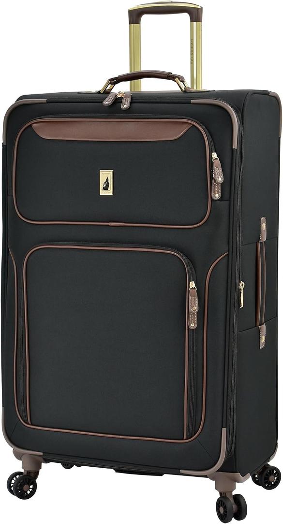 London Fog Nottingham 29 Inch Expandable Spinner Softside Suitcase, Black Chestnut, 19x12x29 inches