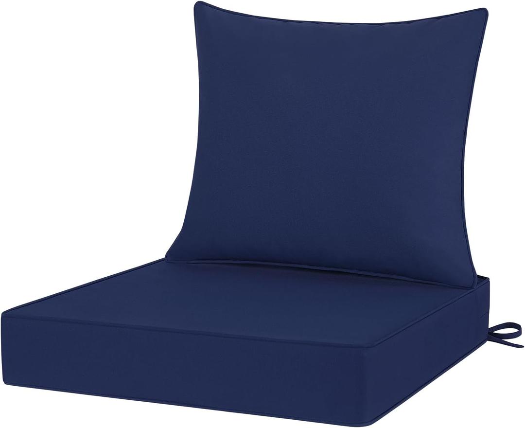 Outdoor Chair Cushions 24x24, Patio Furniture Cushions with Removable Cover, Outdoor Deep Seat Cushion Set with Ties and Handle, Waterproof Outdoor Cushions for Chair Sofa Couch, Navy