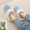 Evshine Women's Warm Chenille Knit House Slippers Comfy Memory Foam Winter Slippers with Faux Fur Collar and Indoor Outdoor Soles Blue, 38-39 (Size 7-7.5)