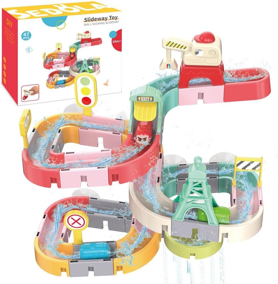 Bath Toys for Kids Ages 4-8, 43PCS DIY Dinosaur Slide Building Track Toy for Ages 5-7, Bathtub Shower Pool Water Toys for Toddler, Birthday Gifts for 3 4 5 6 Years Old Girls Boys (Truck)