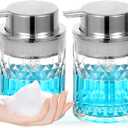 Foaming Soap Dispenser,2 Pack Clear Glass Foam Hand Soap Dispenser for Bathroom, Refillable 8 Fl Oz Foamy Pump Bottle with Large Sliver Pump,Vintage Dish Soap Foam Dispenser