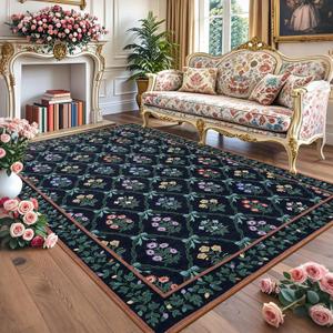 5x7 Area Rugs for Living Room, Washable Rug for Bedroom Girl with Coquette Bow Floral Pattern Non Slip Low-Pile Stain Resistant Throw Carpet for Dining Room Dorm Nursery, Dark Blue 5x7 Area Rugs for Living Room, Washable Rug for Bedroom Girl with Coquette Bow Floral Pattern Non Slip Low-Pile Stain Resistant Throw Carpet for Dining Room Dorm Nursery, Dark Blue