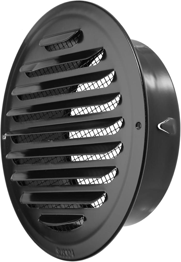 6 Inch Stainless Steel Air Vents Round Black Soffit Vent Cover Air Vent Flat Ducting Air Outlet with Built-in Fine Mesh for Kitchen, Bathroom, Garage, Office and Warehouse Ventilation