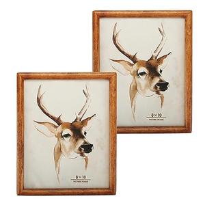 icheesady 8x10 Picture Frames Set of 2,Solid Wood Brown Photo Frame with Real Glass Hooks and Easel Backboard, for Table Top and Wall Mounting