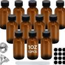 12Pcs 1oz Amber Glass Bottles - 30ML Small Glass Jars with Black Lids Empty Boston Bottle,Dispensing Bottles for Homemade Vanilla Extract, Essential Oils, Herbal Medicine (12)