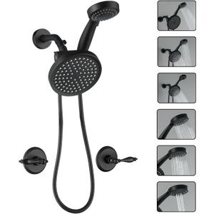 LIWEIKE Matte Black 2 Handle Shower Faucet, Two Handles Shower Faucet Set with Hand Shower Wall Mount Shower Faucet Set 2 Knobs with Rough-in Valve