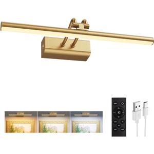 Picture Light for Wall, Gold, RF Remote, USB Charging