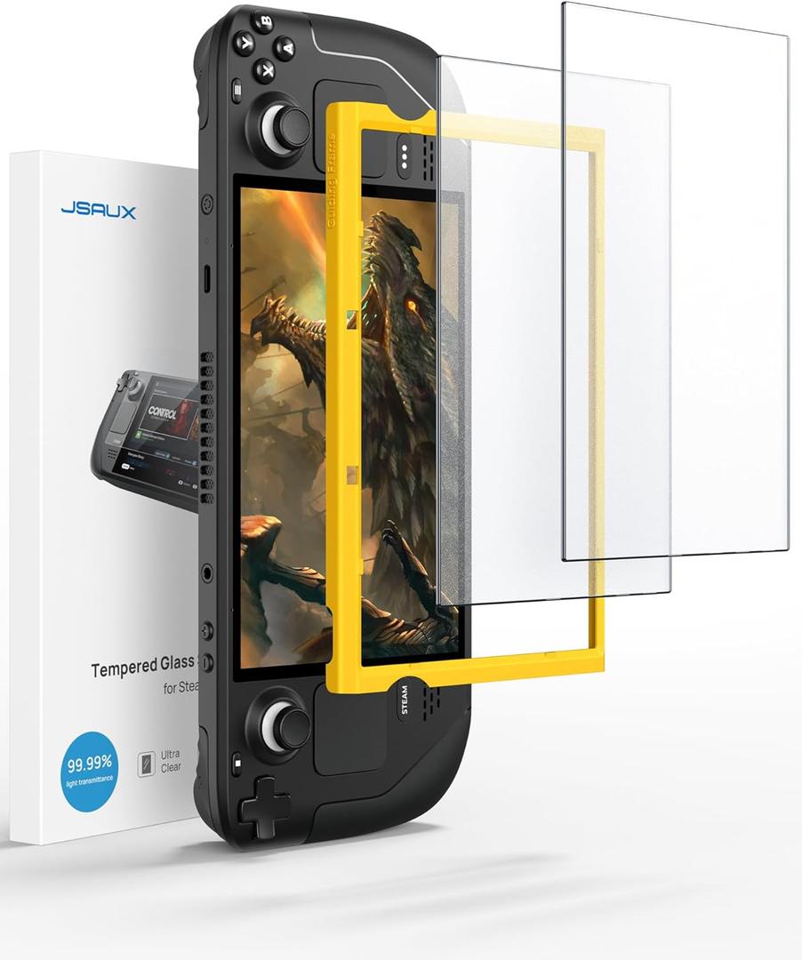 JSAUX 2-Pack Anti Glare Screen Protector for Steam Deck, 9H Hardness Matte Tempered Glass for Steam Deck OLED with Guiding Frame, Scratch Resistant, Comes with Toolkits