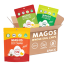 Magos Egg Chips Variety Pack – Healthy Snack, High Protein Low Carb, Light Cracker-Style Crunch, 1.1 oz Bags – Includes Garlic Parmesan, Salt & Pepper, Huevos Rancheros – Keto, Vegetarian & Carnivore Friendly, No Gluten Ingredients (4 Pieces per Flavor), BB 09-16-27