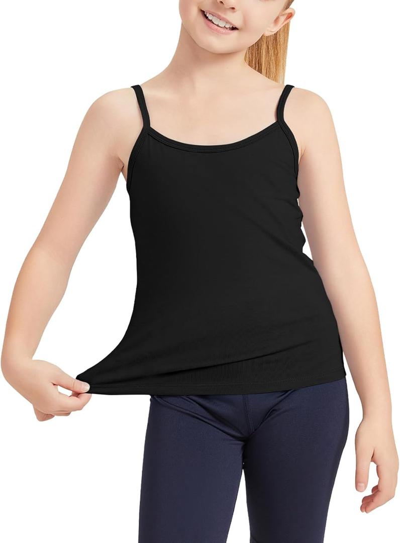 Dreammonkey Girls Full Sleeveless Camisole Tank Tops Kids Comfort Breathable Dance Tank Tops(Ages 2T-14Years) (Black)