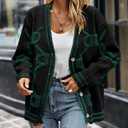 PRETTYGARDEN Women's Spring Fall Chunky Knit Cardigan Sweaters Casual Open Front Button Up Winter Coats Outerwear (Black, S)