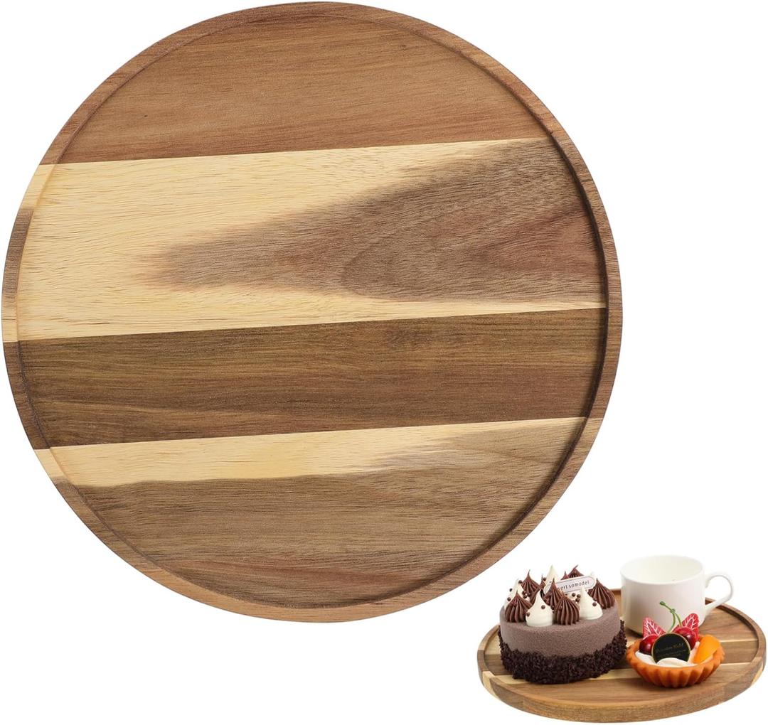 Wooden Circle Tray Round Decorative Serving Tray Rotating Base Large Size Kitchen Counter Organizer Versatile Decor for Home