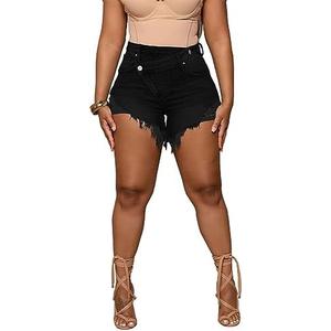 PINSV Women's High Waisted Crossover Denim Shorts Size M (Black)