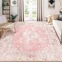 8x10 Area Rugs Washable,Pink Rug for Living Room Bedroom Dining Room,Large Boho Vintage Bohemian Distressed Carpet Non Slip,Blush