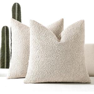18x18 Boucle Throw Pillow Covers, Set of 2, Beige