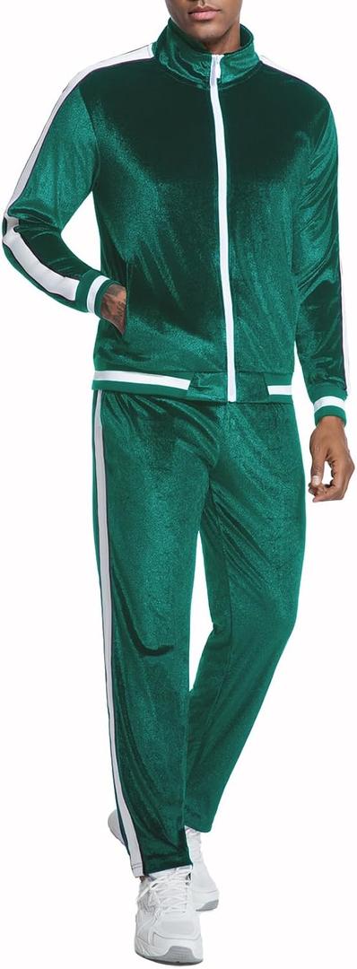 ANOTWENER Men's 2 Piece Tracksuits Velour Sweatsuits Athletic Fit Velvet Outfit Jogging Full Zip Jacket Pants Set (L)